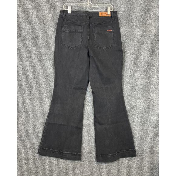 Peace Love World Regular Patch Pocket Flare Jeans Black Womens Size 10 Boho - Picture 6 of 12